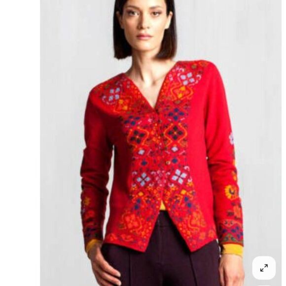 NWT IVKO Women's Red Patterned Cardigan Size 42 = Size XL - Picture 1 of 9